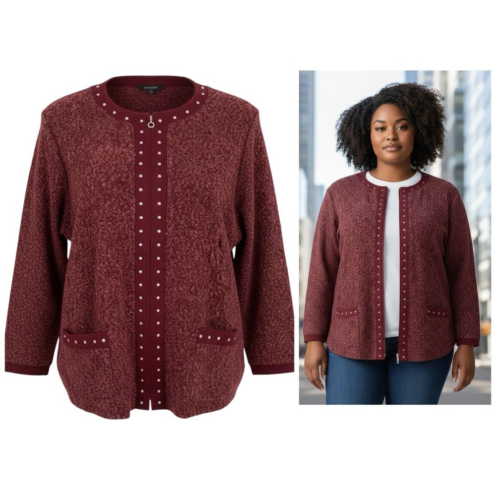 Blazer Womens 2x Red Zip Up Jacket Boucle Red Work Office Casual